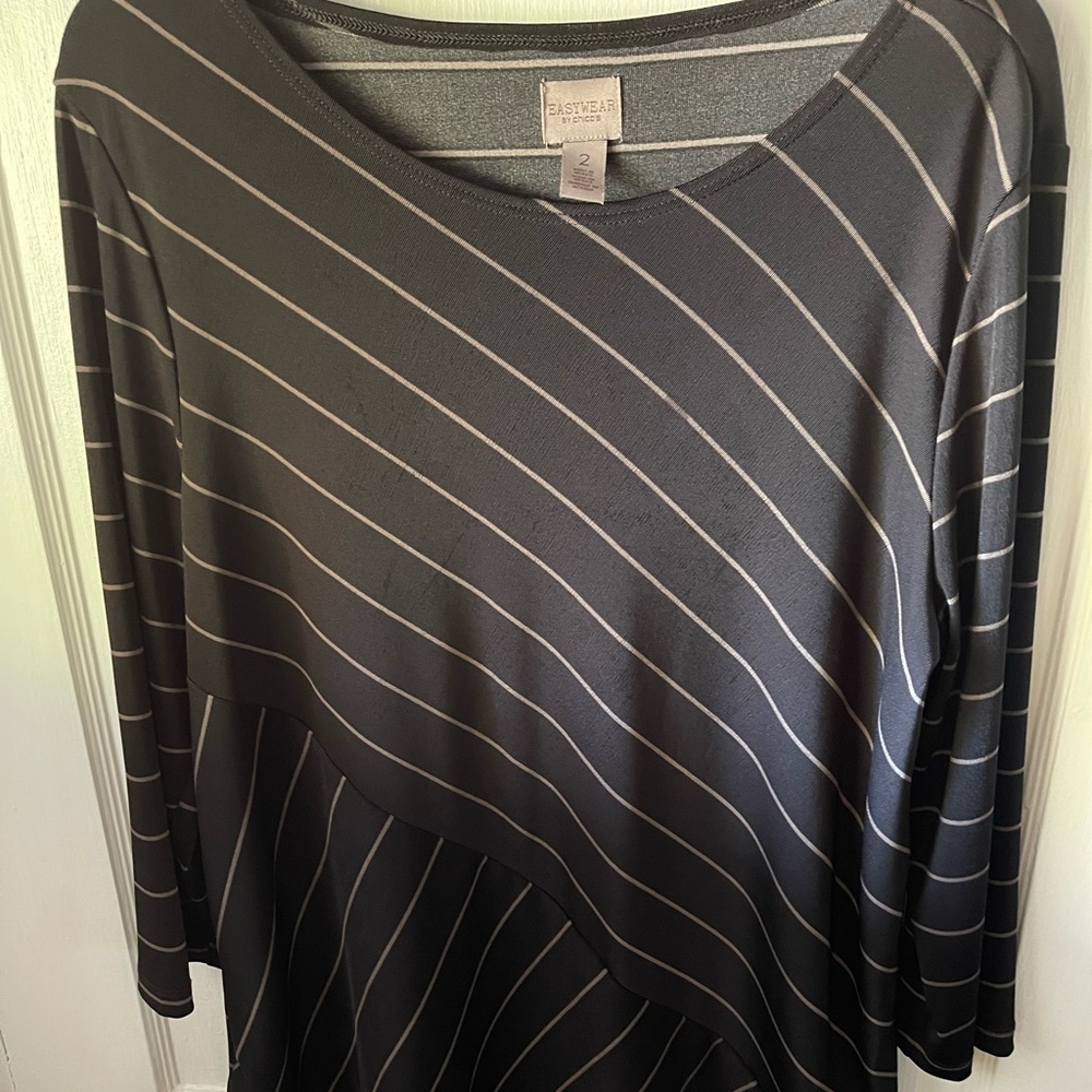 Chico’s size 2, black with brown striped, 3/4 length sleeved top great condition
